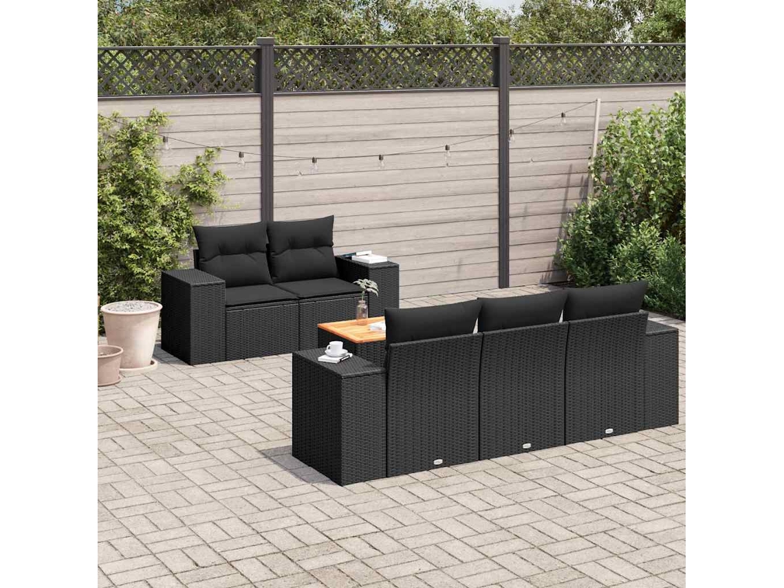 Vidaxl 6 Pcs Conjunto Sofás De Jardim C/ Almofadões Vime Pe Preto
