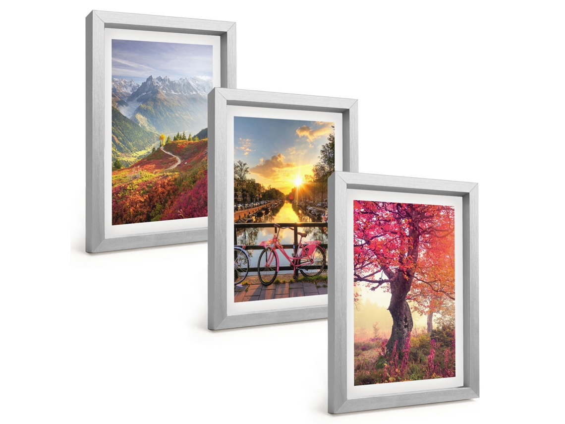 Quadros Decorativos Para Paredepaisagens De Montanha De Bicicleta Moldura Prateada Quadros Para O Escritório Espelharte (3 Peças 20x30 Cm)