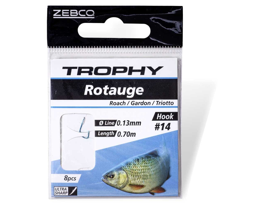 Pacote de 8 Líderes ZEBCO Trophy Roach 0,13Mm 70Cm Taille 14