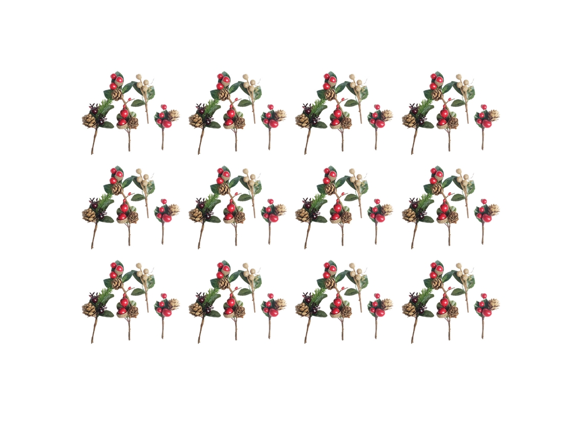 Conjuntos de Flores Artificiais Pinhas e Bagas Vermelhas para Decoração com S/MARCA