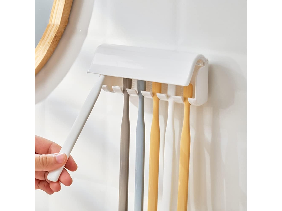 Suporte De Parede Para Escovas De Dentes Com 6 Suportes Para Escovas, Sem Necessidade De Furação. Autoadesivo. Aquaforge
