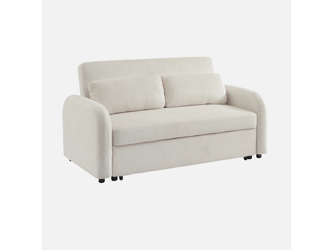 Sofá-cama Com Linhas Arredondadas Em Veludo Canelado, 2 Lugares , Branco
