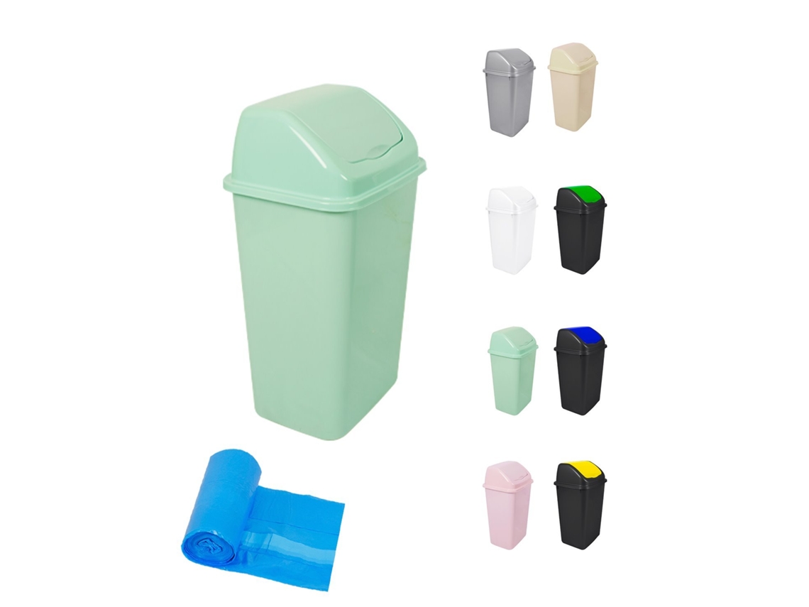 Cubo De Basura Con Tapadera Basculante - 15l / 25l / 30l / 50l - Papelera Ideal Para Cocina, Baño Y Oficina Verde 30 L + Bolsas