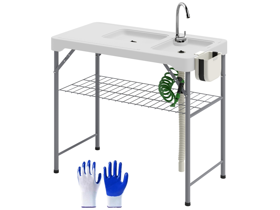 Mesa para Campismo Hdpe e Metal Cor Branco 108x58x92 cm Outsunny