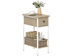 Mesa Auxiliar Melamina de Madeira e Aço Cor Madeira e Branco 25x39,8x58,2 cm Homcom