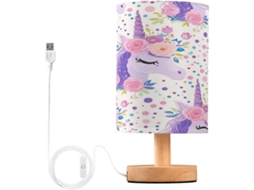 Luminária De Cabeceira Led Usb Pequena Skyshu Unicrons Com Base Madeira Antiderrapante E Cúpula Que Não Agride Os Olhos