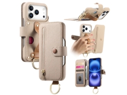 Capa Carteira Em Couro Sintético Para Iphone 17 Pro Com Proteção Rfid E Zíper - Bege