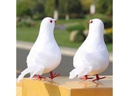 Conjunto De 2 Palomas Artificiales Con Plumas - Decoración - Estatua Artesanía - Aves Blancas 25x15cm