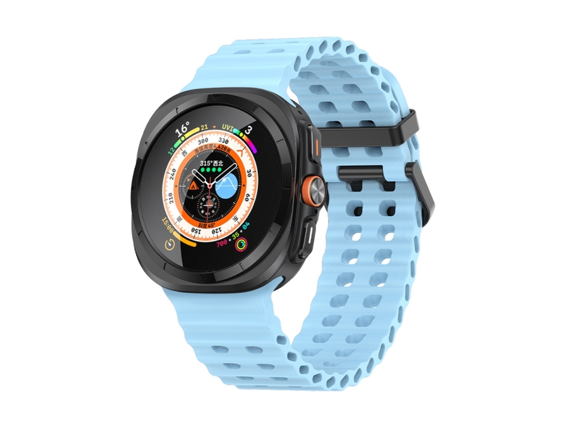 Bracelete Para Samsung Galaxy Watch Ultra (47mm) - Silicone Ocean - Dupla Fileira De Furos - Azul Claro