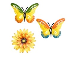 Decoração de Parede Metálica de Flor e Borboleta 3 Peças para Jardim e Terraço NEVEANCE