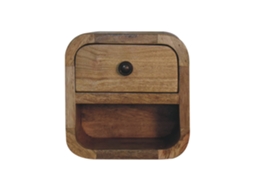 Cômoda Extra Mini Em Madeira Maciça Com Acabamento Em Carvalho, Com Compartimento Aberto, 1 Gaveta E 1 Prateleira, Castanho Artisan Furniture
