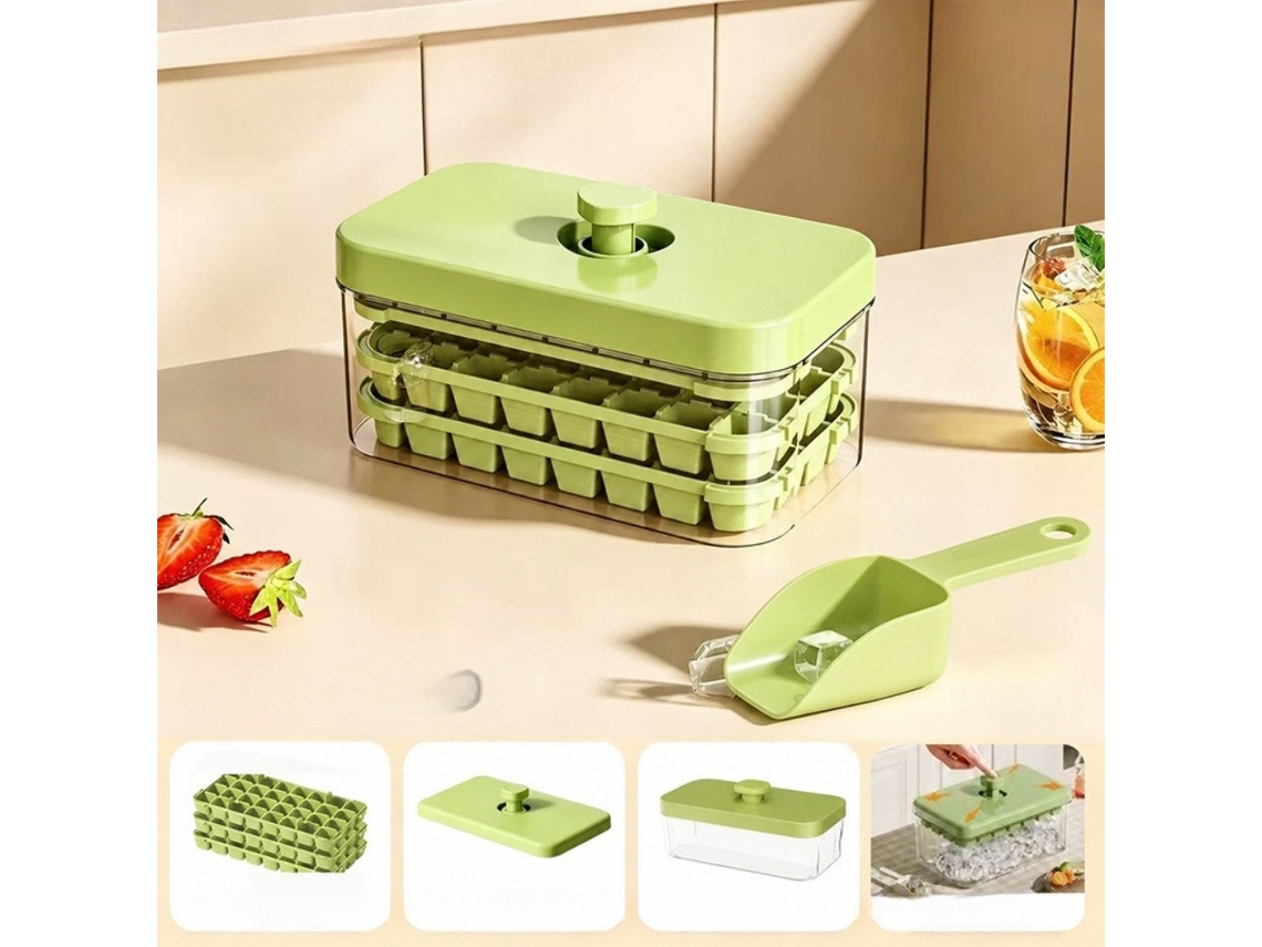 Forma De Gelo Com Tampa E Compartimento Para 96 Cubos, Abs E Pp, Ideal Para Bebidas, Café E Utilização No Congelador. Verde Hexinyigjly