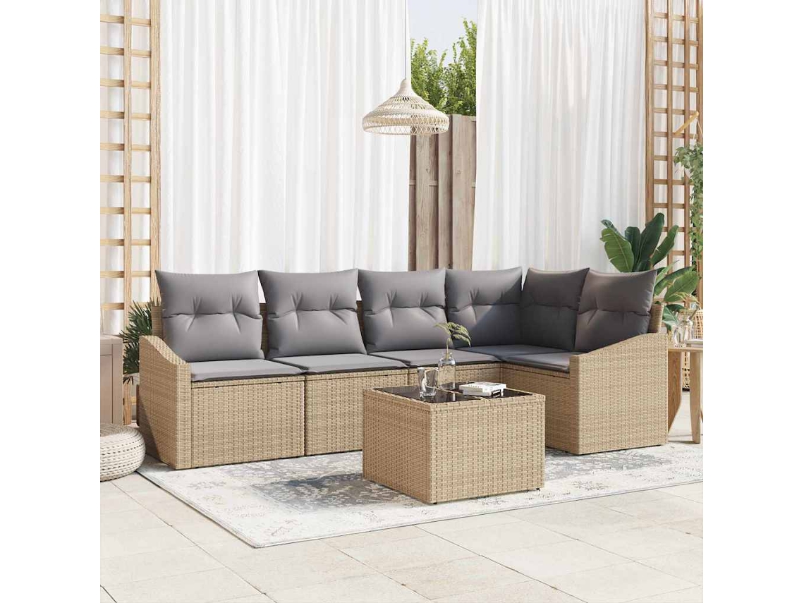 Vidaxl Conjunto De Sofás 6 Unid. Bege Vime Pe
