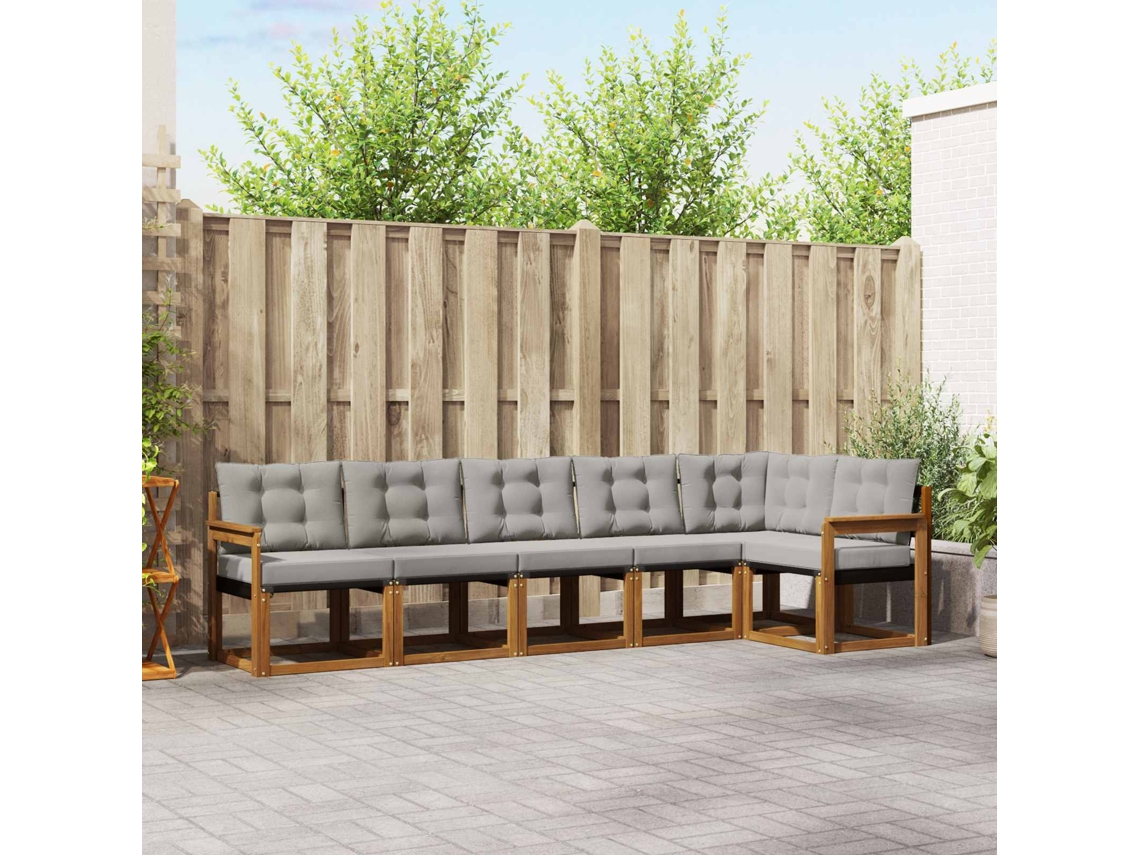 Vidaxl Conjunto De Sofás Para Exterior 6 Unid. Cinza Natural E Claro