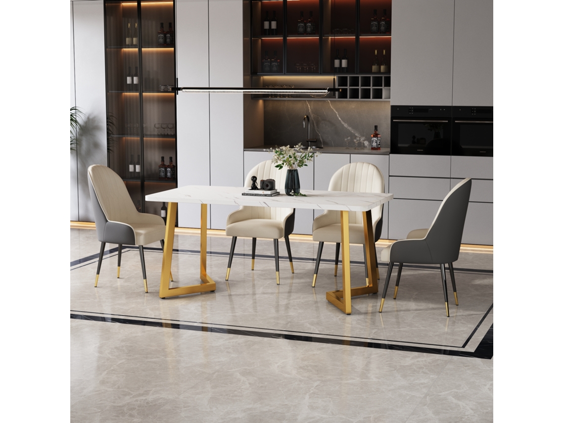 Mesa Retangular 117x68cm Mármore Branco Dourado