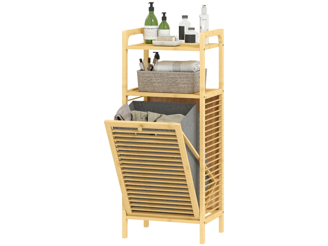 Cesto Para Roupa, Com Pegas, Em Bambu, Natural, 40 X 30 X 95 Cm