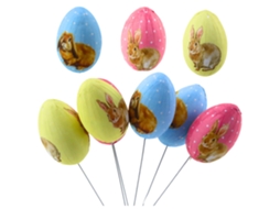 Ovos De Páscoa Em Pau De Arame Coloridos Com Decoração De Coelhinhos 6 Peças