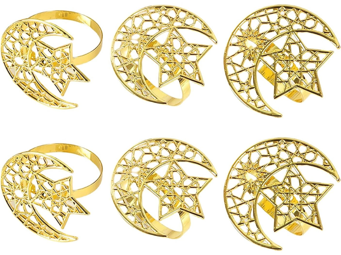 Conjunto De 6 Elegantes Porta-guardanapos Dourados Para Celebrações Do Eid Mubarak, Decoração De Festivais,