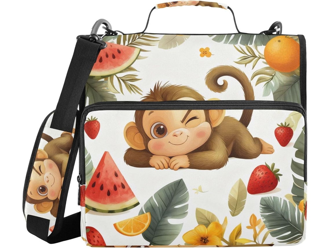 Pasta Artoon Monkey Wink Com Bolsos Extras, Alça De Ombro, Grande Capacidade De 3, 8cm 1, 5 Polegadas, Bolsa De
