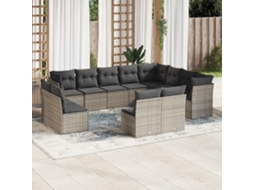 Vidaxl 12 Pcs Conjunto De Sofás Jardim C/ Almofadões Vime Pe Cinzento