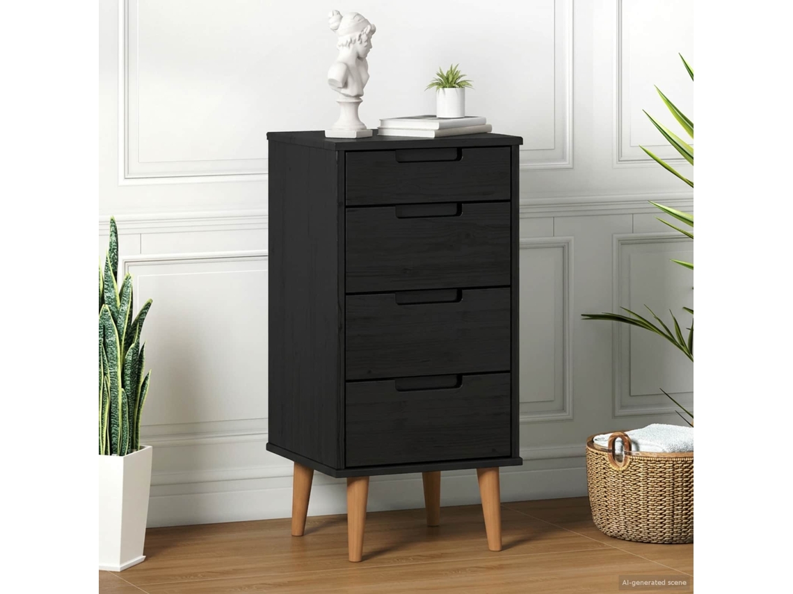 Vidaxl Baú De Gavetas Molde Preto 40 X 35 X 82 Cm