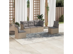 Vidaxl 5 Pcs Conjunto De Sofás P/ Jardim Com Almofadões Vime Pe Bege