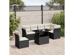 Vidaxl 7 Pcs Conjunto De Sofás P/ Jardim C/ Almofadões Vime Pe Preto