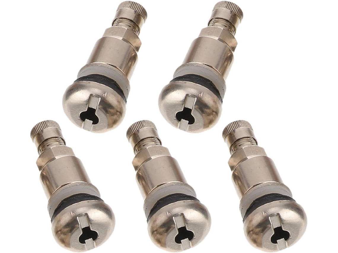 Conjunto de 5 válvulas metálicas rosqueáveis para pneus de carro e motocicleta.