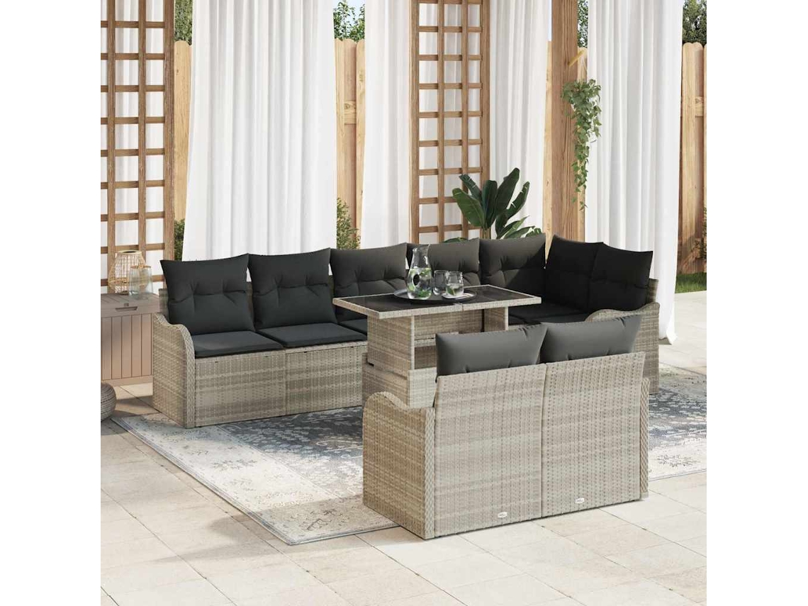 Vidaxl Conjunto De Lounge 9 Unid. Cinzento-claro Rattan Sintético