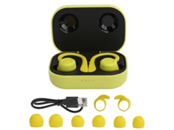 Aetheria fone de Ouvido Bluetooth Sem Fio com Gancho para Orelha Sports In ear Headset Earbuds com Caixa de Carregamento (jaune Vif)