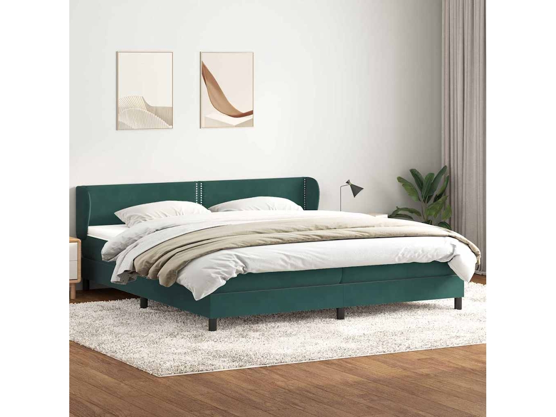 Cama Com Molas/colchões 180x220 Cm Veludo Verde-escuro