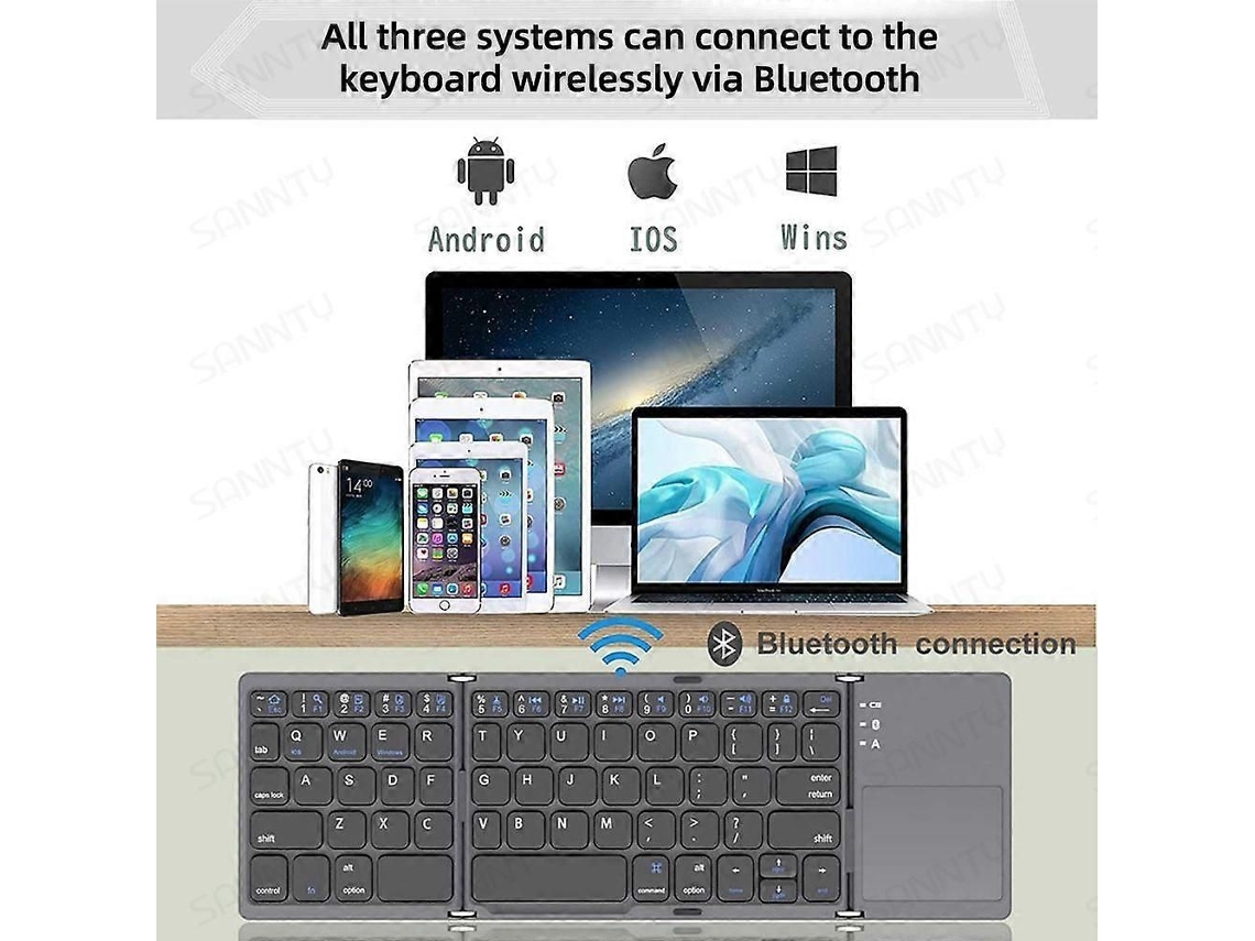 Teclado Bluetooth Portátil em couro PU, mini, sem fio para celulares, tablets e PCs TAISHENGDA