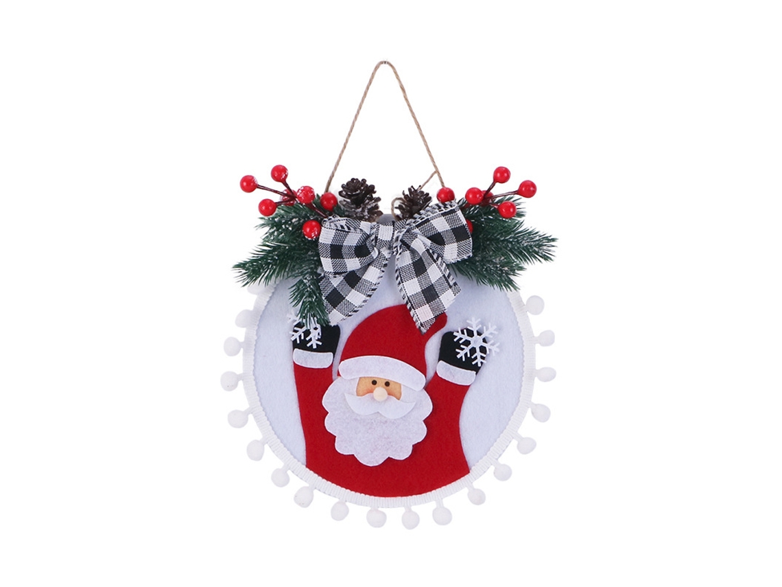 Decoração de Guirlandas de Natal Placa Pendurada com Laço de Fita e Galhos Artificiais de Pinheiro Folhas Verdes