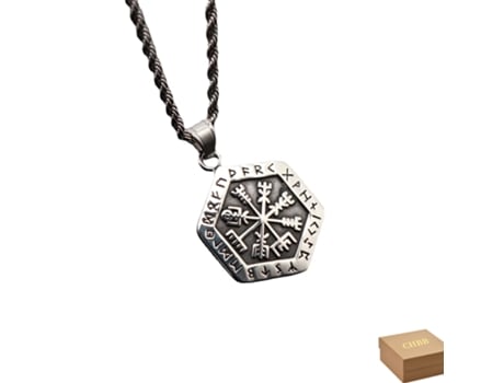 Pendente Vintage Em Aço Titânio Resistente Ao Desbotamento Com Bússola E Runa Viking Redondas. Ciel Bleu