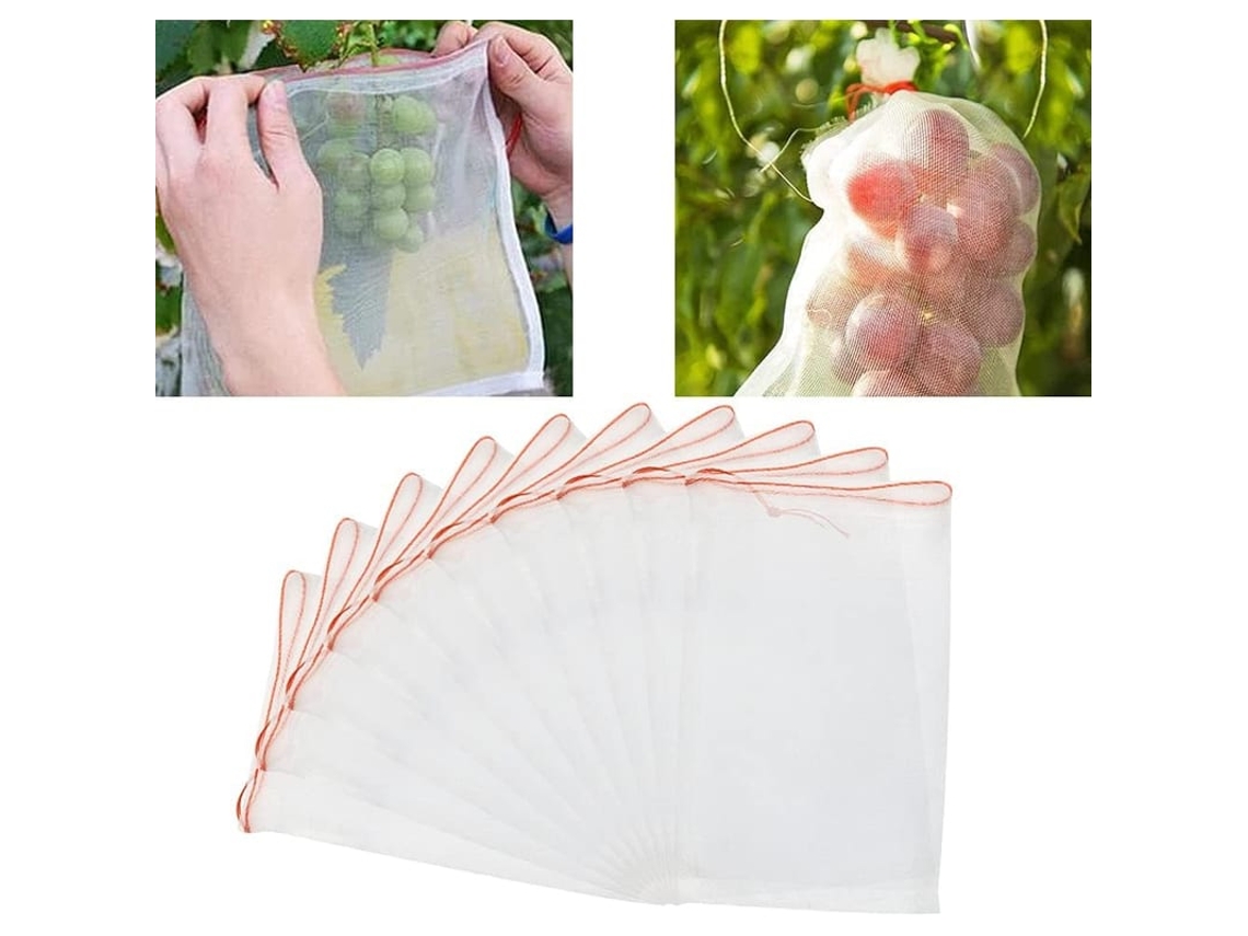 50 Sacos De Proteção Para Frutas Com Cordão Anti-insetos Malha 20*30cm Para Uvas Maçãs Aves