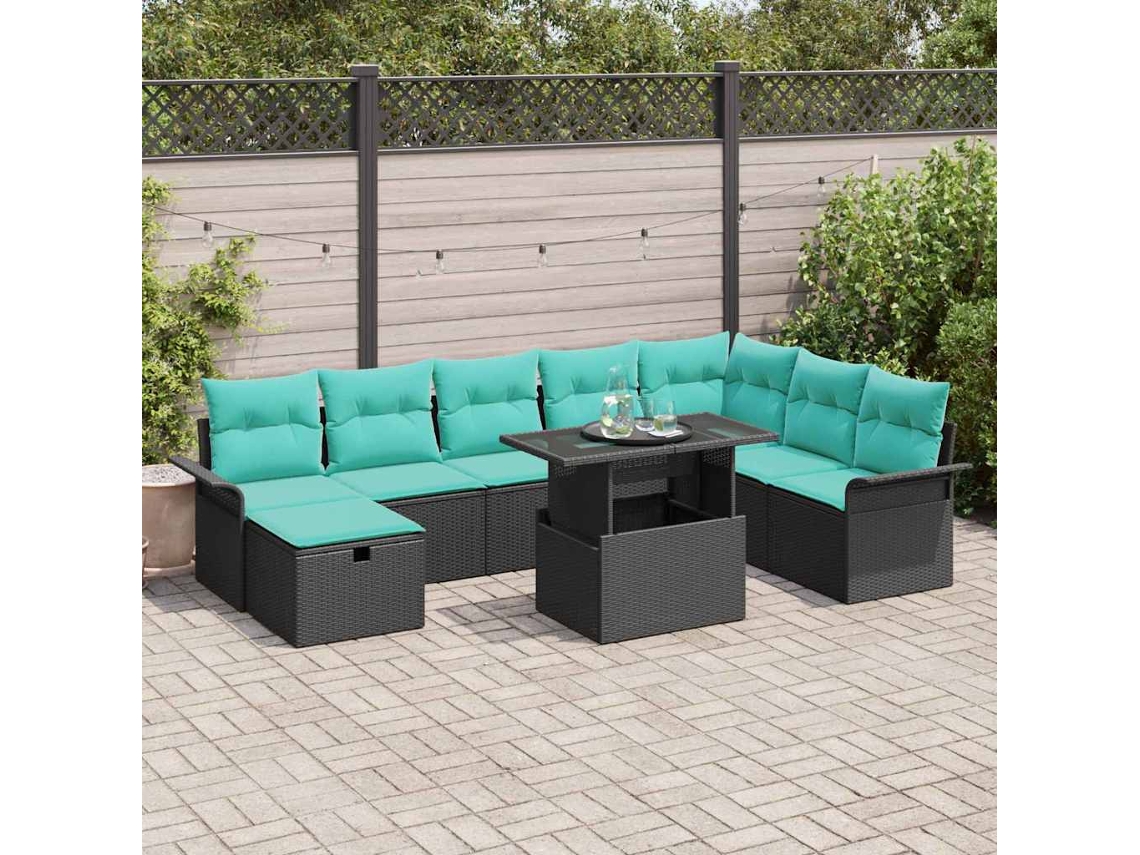 Vidaxl Conjunto De Sofá De Jardim 9 Unid. Preto Vime Pe
