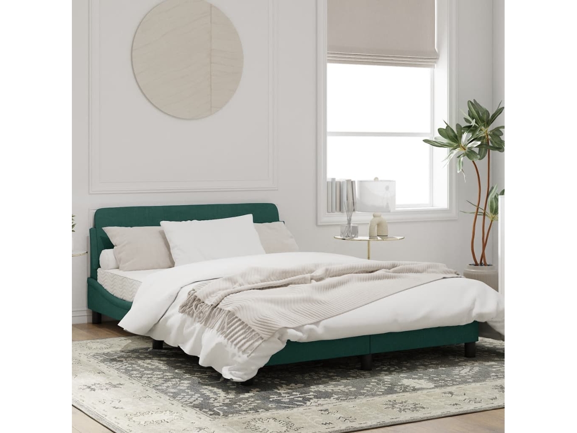 Estrutura De Cama Sem Colchão 140x190 Cm Veludo Verde-escuro