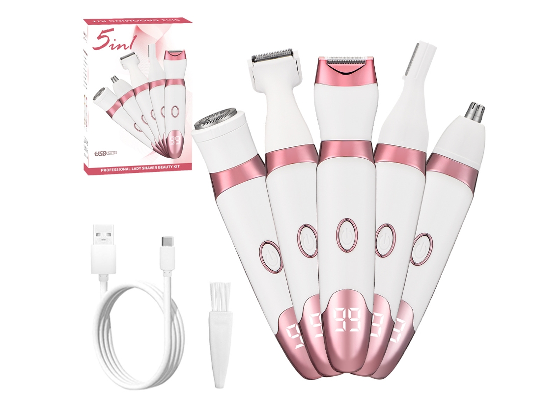 Depiladora, 5 in 1 Barbeador Elétrico, Aparador Facial, Aparador de Biquíni SPQMENT (rosa)