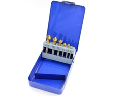 Conjunto de Brocas Escareadoras HSS, 90 Graus, 3 Lâminas, para Metal, Madeira e Plástico, com Estojo de Ferro Azul