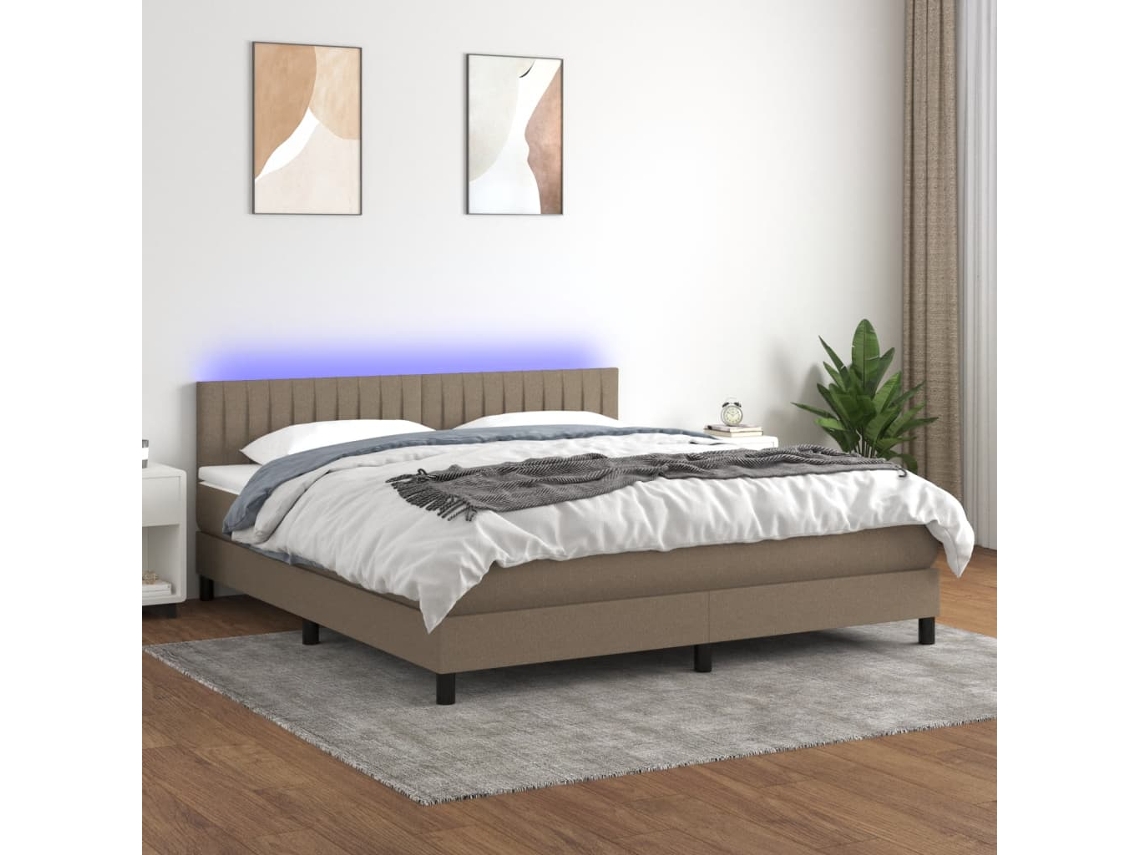 Vidaxl Cama Box Spring Colchão/led 180x200cm Tecido Cinza-acastanhado