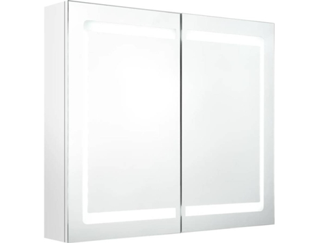 Armário espelhado casa de banho LED 80x12x68cm branco brilhante