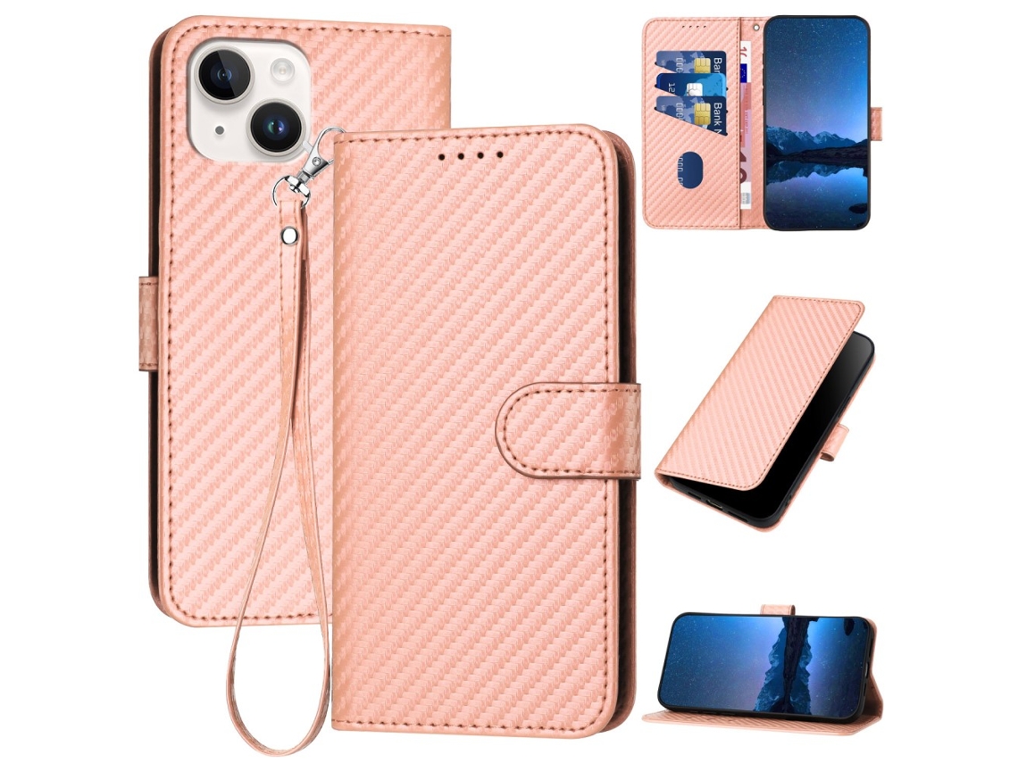 Capa Textura Fibra Para Iphone 15 Rosa