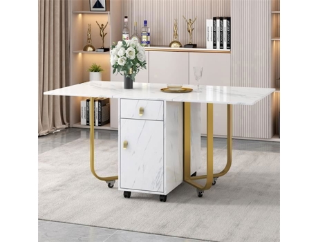 Mesa De Jantar Dobrável Com Arrumação E Gavetas Dreammespace Branco 150x80x76cm