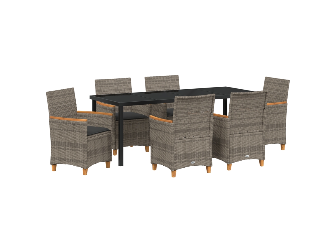 Conjunto 7 Conjunto De Jantar Para Jardim Vidaxl Cinzento Vime Pe (200 X 80 X 73 Cm)