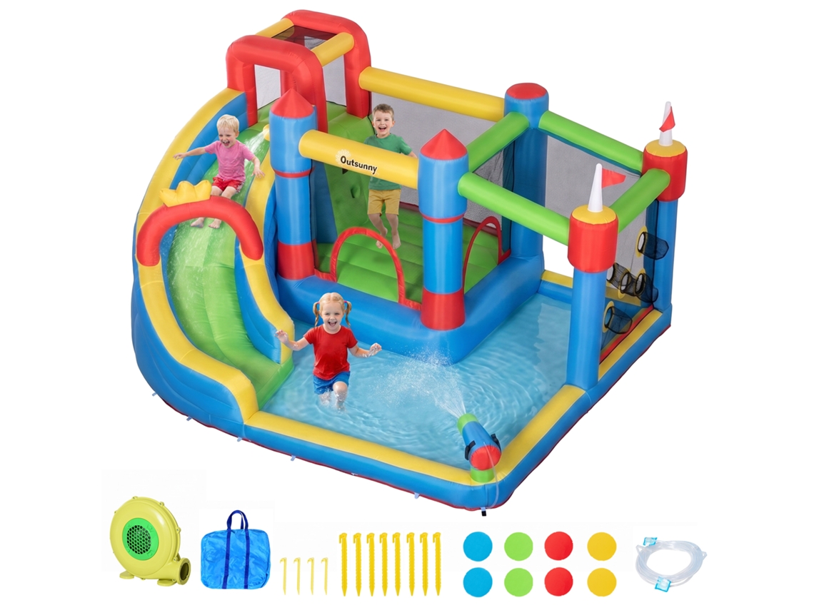 Castillo Inflable Infantil Con Tobogán Cama De Salto Piscina Muro De Escalada Inflador 390x300x197 Cm Multicolorido