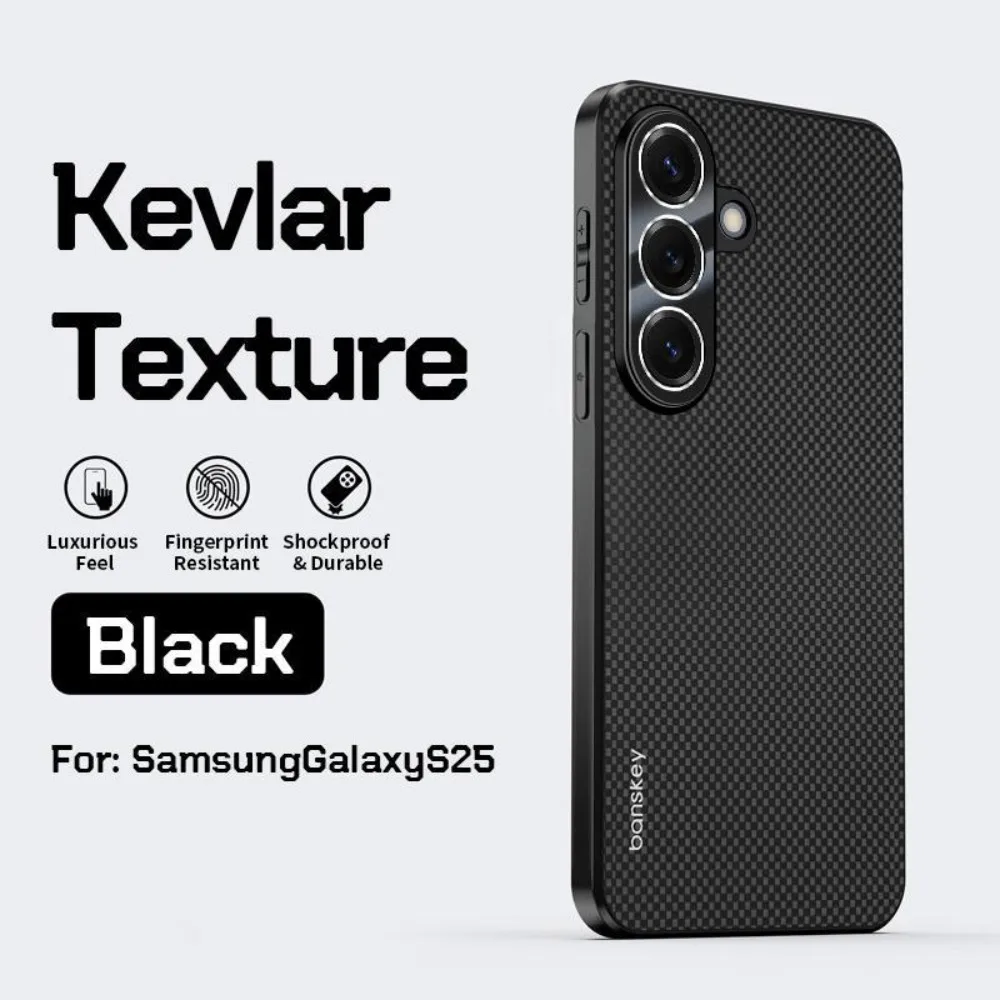 Capa Para Celular (preta, Galaxy S25) Com Textura Clássica De Fibra De Carbono Kevlar, Acabamento Fosco E Proteção Contra Quedas.