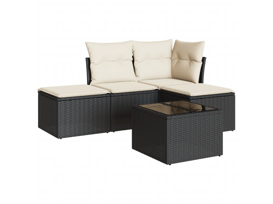 Conjunto de 5 Sofás de Jardim com Almofadões Vime Pe Preto MAISON EXCLUSIVE (5 pcs)