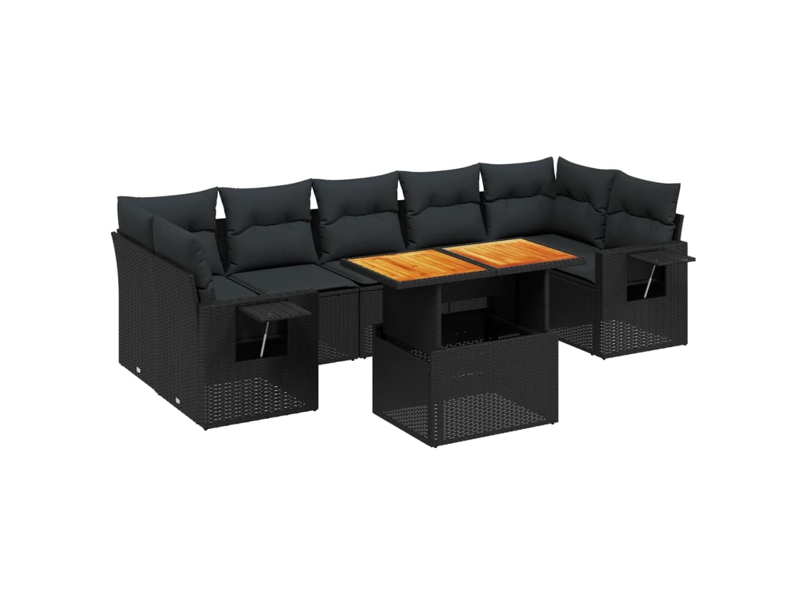 Conjunto de 8 Sofás de Jardim com Almofadões Vime Pe Preto MAISON EXCLUSIVE (8 pcs)