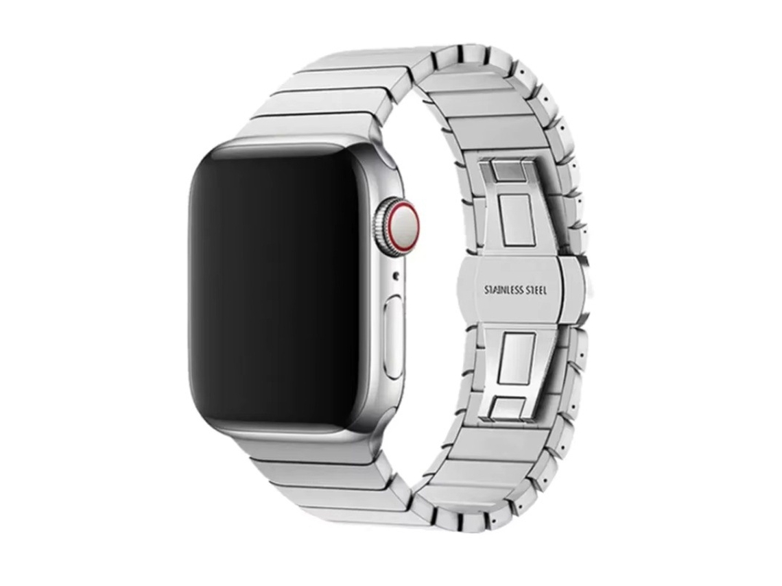 Pulseira De Aço Inoxidável Com Fecho Borboleta Para Apple Watch S10 Se Ultra, Prateada, Compatível Com Tamanhos 38 40 41mm