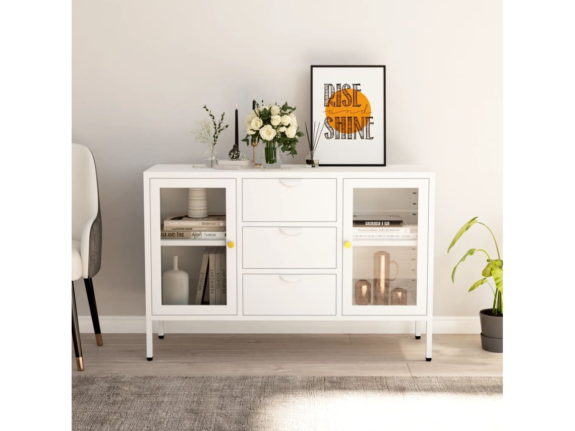 Vidaxl Aparador 105x35x70 Cm Vidro Temperado E Aço Branco